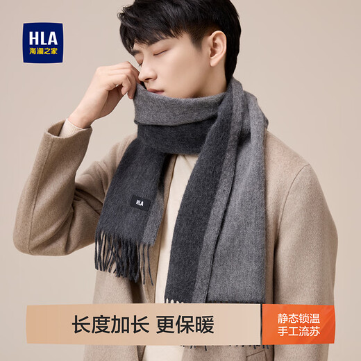 Heilan House (HLA) scarf for men, pure cashmere, fashionable, outdoor, warm and cold-proof, cycling trend, gift to boyfriend in winter, sky gray, one size fits all