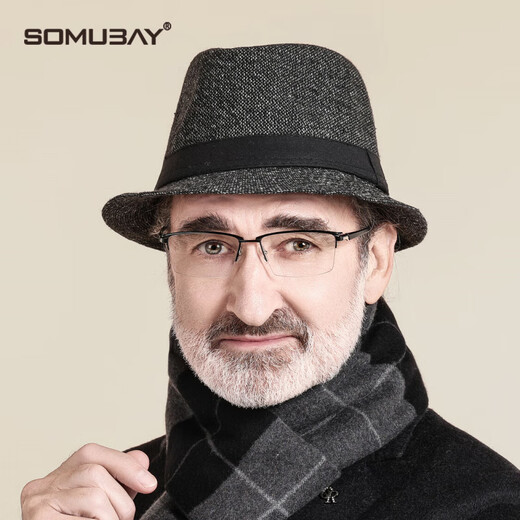 SOMUBAY dad hat, autumn and winter windproof and cold-proof warm hat, middle-aged and elderly high-end grandpa hat, fashionable British gentleman hat, black, one size fits all (56-58CM)