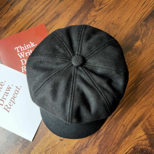 ZNMW men's beret retro octagonal hat men's trendy British black Japanese style literary pumpkin painter hat boys thin shell black one size fits for 55-58 head circumference