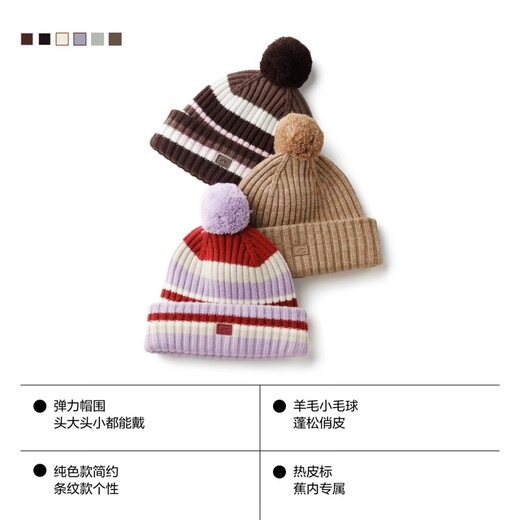 Bananain Liu Haocun's same style hot leather 501++ women's warm fur ball knitted winter casual hat white brown