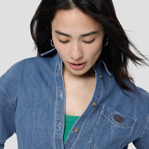 Gap Women's 2025 Autumn New Embroidered Logo Lapel Long Sleeve Denim Shirt Loose Top 793121