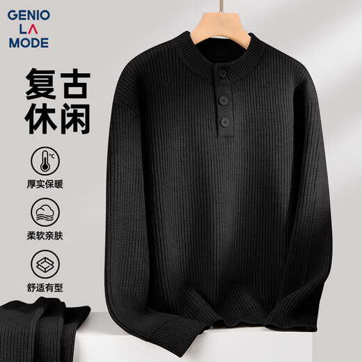 GENIOLAMODE Ao Ruipeng endorsed Henry collar sweater men's winter warm knitted bottoming sweater woolen clothes black M