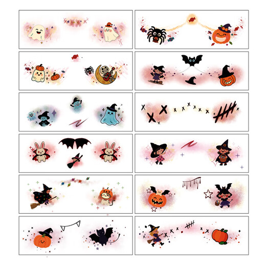 Beautiful Halloween decoration makeup stickers pumpkin tattoo stickers dress up face stickers makeup props face accessories stickers jewelry Halloween glitter 12 sheets set B non-duplicate