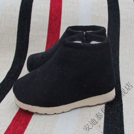 Anditai traditional winter medium and large handmade children's cotton shoes for men and women, plus velvet, thickened, anti-slip, warm old cotton shoes, anti-slip, elegant black, upgraded bottom 18 CM (inner length 17CM)
