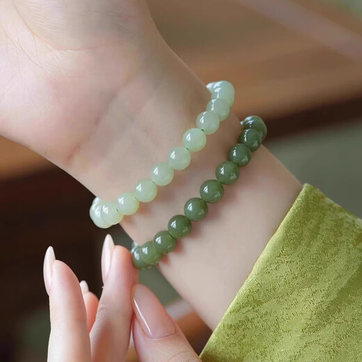 Natural Hetian jade loose beads diy handmade beading accessories bead bracelets for women Qingshui genuine jade bracelet accessories light Qingshui green-6mm 5 pieces with DIY no gifts