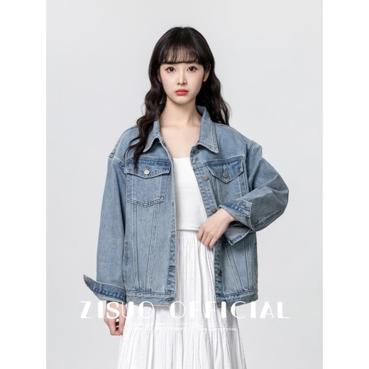 Semir Semir retro blue denim jacket for women spring and autumn new loose BF lazy lapel denim jacket fashionable blue Semir L (165) 88a