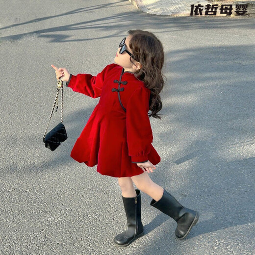 One-year-old girl baby clothes winter scratching dress Chinese style children's clothing new New Year 2025 girls plus velvet baby Yang red plus velvet high quality 90