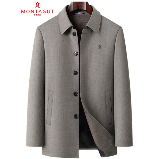 MONTAGUT wool jacket for middle-aged and elderly men with lapel solid color business casual spring and autumn jacket dad windbreaker jacket black (zipper) M 170/88A (recommended 115-130 Jin Jin equals 0.5 kg)