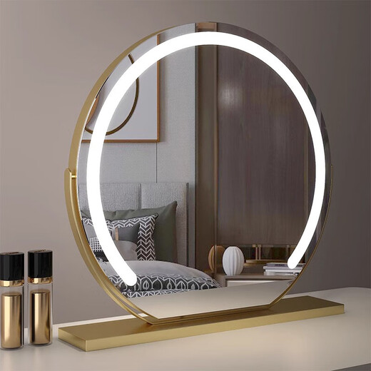 High Definition LED Makeup Mirror with Lights Dressing Mirror Desktop Smart Home Simple Master Bedroom Internet Celebrity Silver 50 Diameter (Charging) Rotating Model