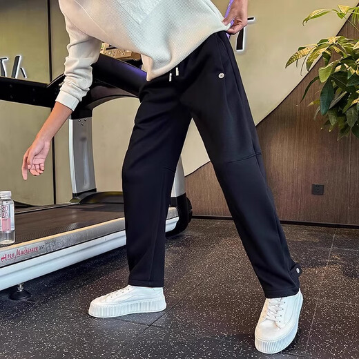 Kuraishi Kazuki autumn and winter straight sweatpants men's plus velvet wide-leg loose sports pants handsome trendy men's pants new casual pants black plus velvet 3XL