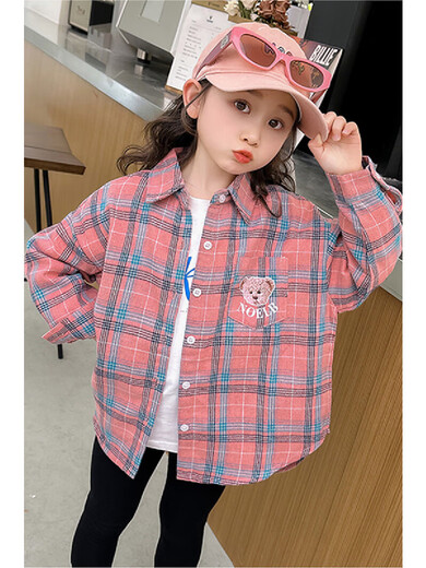 Girls' shirt long-sleeved spring and autumn 2025 new style children's tops big children's plaid trendy casual plaid shirt 160 cm