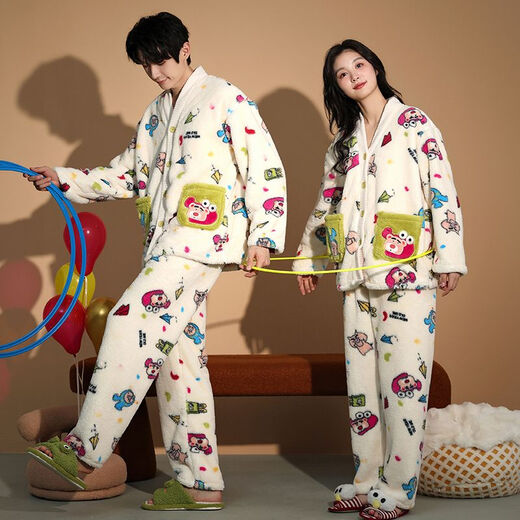 Victoria style couple pajamas winter coral velvet warm and thickened casual sweet flannel home clothes men and women outer wear suit XH9040 M women