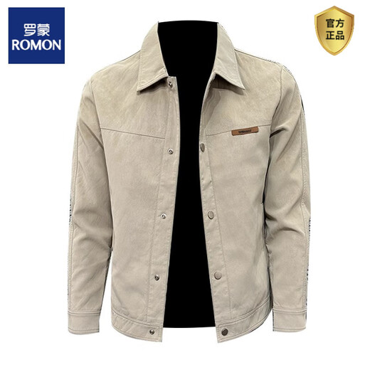 ROMON 2025 new spring and autumn jacket men's handsome trendy lapel imitation suede autumn top men's trendy jacket black M (recommended 90-110Jin Jin equals 0.5 kg)