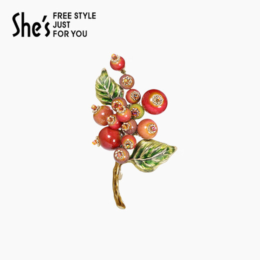 She s Qianzi artistic conception oriental style new Chinese style hawthorn fruit brooch high-end light luxury corsage brooch birthday gift for women Maple Leaf Red A0-Hawthorn String