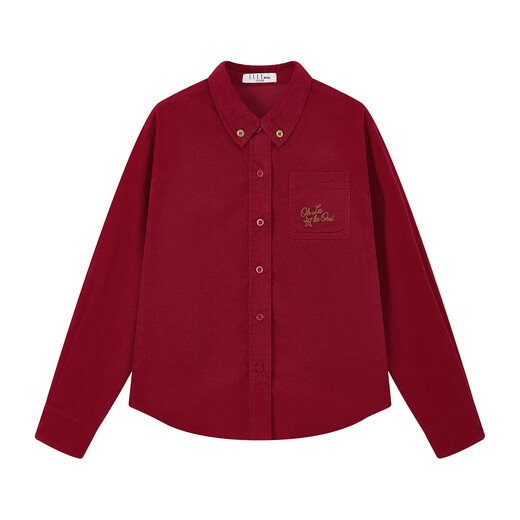 ELLE KIDS Children's Clothing Contrast Color Embroidered Long Sleeve Horse Year New Year Red Shirt Girls Autumn and Winter Corduroy Casual Versatile Top New Year Red 160 (S)