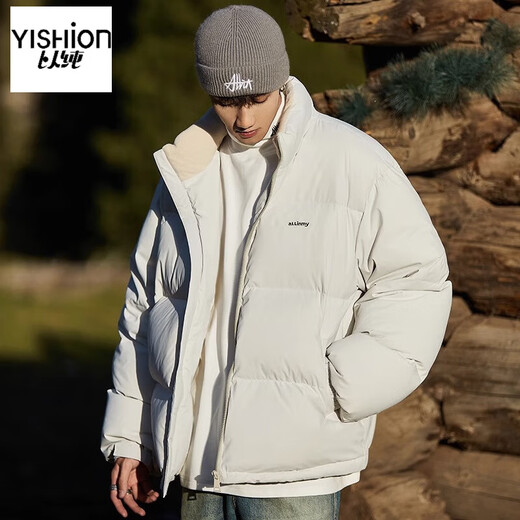YISHion 2025 Autumn and Winter New Short Down Jacket Men's American Stand Collar Thickened Warm Bread Jacket Japanese Boys Jacket GY7185 Silver Fish White 2XL Down Filling 253.8g