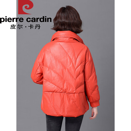 Pierre Cardin 2025 Winter New Sheep Leather Down Jacket Women's Short Slim Haining Leather Loose Fur Jacket Thick Black 2XL Recommended 130~140Jin Jin equals 0.5 kg