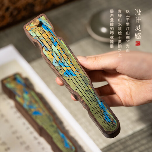 Shanlianhu pen Thousands of hills and valleys to the town Walnut solid wood town ruler Thousands of miles of rivers and mountains Picture copper paperweight Chinese style four treasures of the study handicrafts Brush calligraphy French painting Press paper gifts
