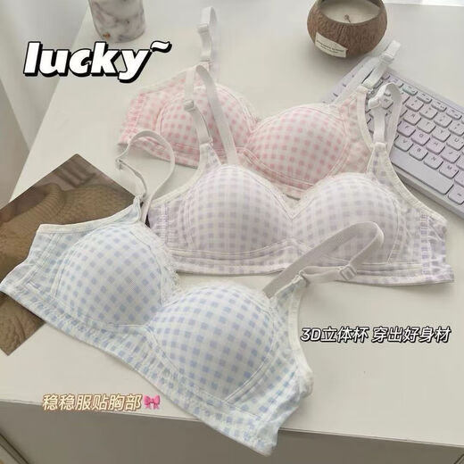 Underwear for female students, Korean version of girl's bra without rims, small breasts gathering, anti-sagging, secondary breasts, sexy pure desire tube top, light blue + pink XL 38/85