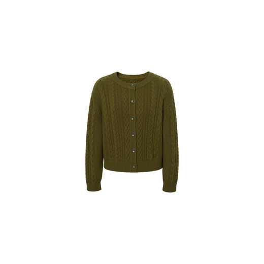 Eveli (eifini) Jiang Xin endorses Eveli round neck twist solid color thick wool knitted cardigan 25 winter new retro versatile dark green S