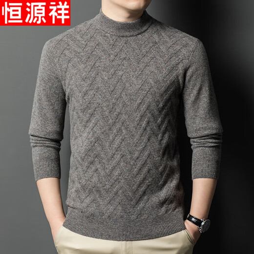 Hengyuanxiang 100% wool sweater autumn and winter half turtleneck thickened solid color casual men's dad top bottoming sweater