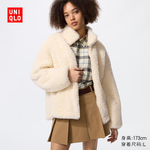 Uniqlo women's polar fleece zipper jacket/long-sleeved jacket 25 autumn and winter new style 480800 30 light beige M /160/84A