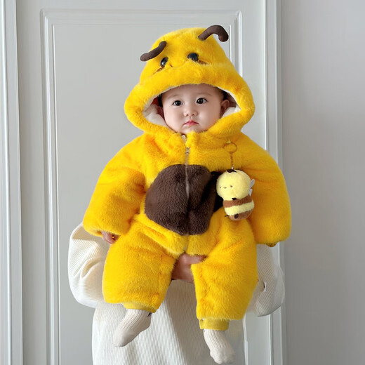 G.duck baby clothes in winter, super cute thickened onesies, baby clothes for boys, winter clothes, plus velvet and warm crawling clothes, cute ones, plush little bee onesies 66cm