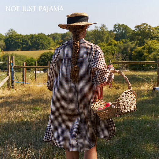Not Just Pajama British ranch series silk brown plaid printed tube top shorts boyfriend shirt plaid tube top S