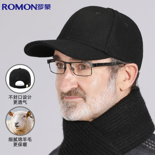 Romon baseball cap autumn and winter wool hat men's duck tongue thickened warm and windproof gift for the elderly and father