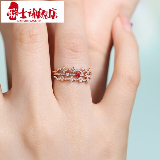 Lianshi Jewelry 18K Gold Opal Diamond Ruby Ring Versatile Stackable Jewelry for Girlfriend’s Birthday Gift 18K Gold Opal Diamond Pink Sapphire Ring No. 11