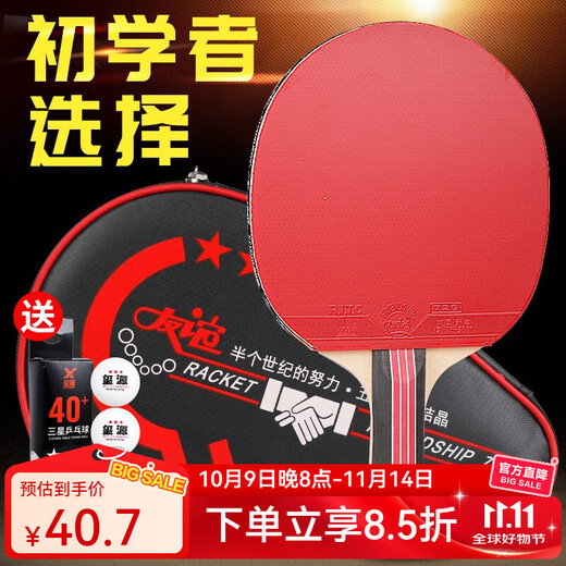 729友谊729乒乓球拍儿童初学者小学生中考训练兵乓球成品单拍乒乓拍 金二星【长柄横拍】2星