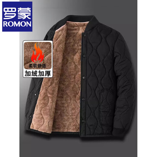 ROMON middle-aged and elderly dad's winter coat, thickened winter men's coat, grandfather's cotton coat, inner liner, small cotton-padded jacket, 3XYM02 black, velvet thickening, XL 125-140 weight