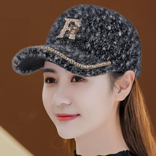 巴哈兔子帽子女士秋冬季棒球帽女洋气减龄鸭舌帽女冬天减龄保暖 黑色