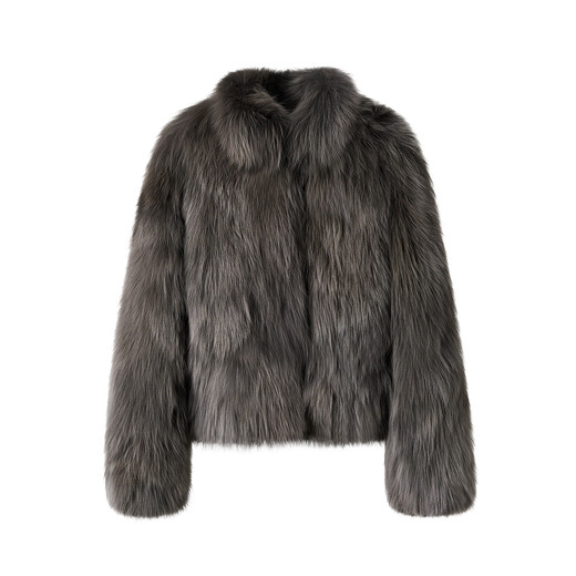 MSBEAST Miss Beast custom-dyed Finnish SAGA special silver fox fur stand-up collar fur short coat winter丨Rose flower graphite gray S