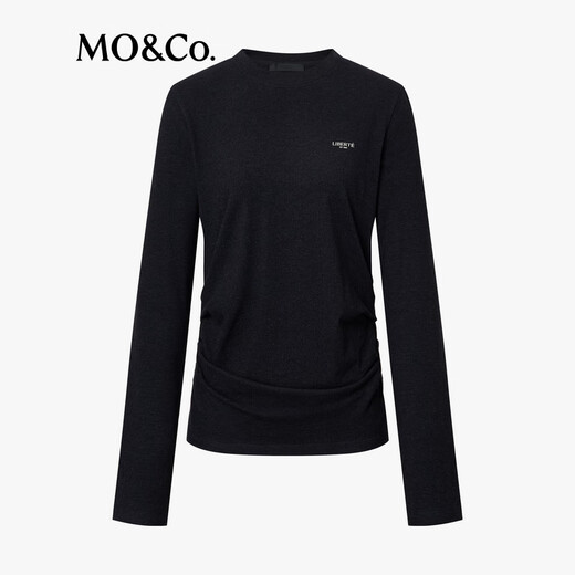 MO&Co. Qin Lan's same style long-sleeved T-shirt 2025 winter new far-infrared heating double-sided brushed MBE4TEET03 dark floral gray M /165