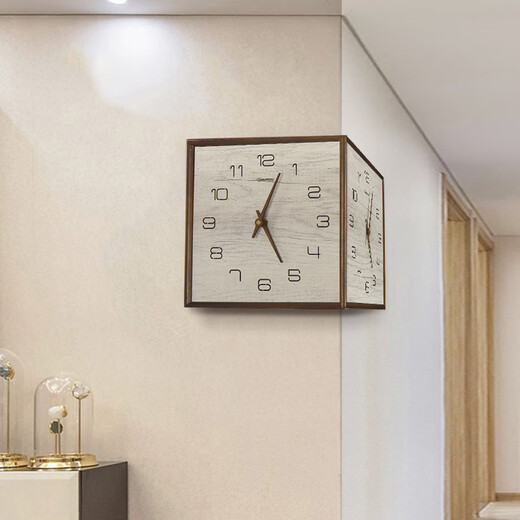 OUOETY German double-sided wall clock living room corner clock home modern simple atmospheric silent solid wood clock double-sided wall clock 9195-wooden pure white perpetual calendar German silent machine