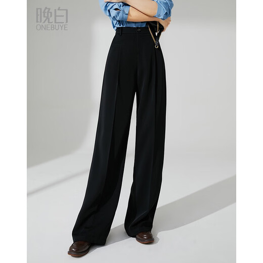 Late White New Product 2025 Autumn Versatile Commuting Pants Fashionable Simple High Waist Loose Solid Color Casual Pants Women Black 27