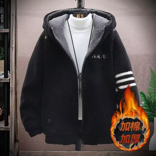 Playboy 25 Double-sided Velvet Jacket Men's Winter Loose and Trendy Teenage Students' Padded Thickened Granular Velvet Men's Jacket White XL