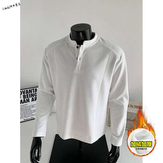 Yuexiang American Henry Collar Velvet Sweater Men's Winter Trendy Brand Heavy Casual Loose High Street Handsome POLO Versatile Shirt Men Black M