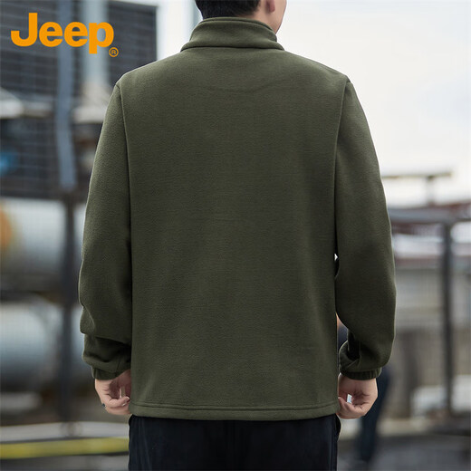 Jeep (JEEP) Jacket Men's Autumn and Winter Polar Fleece Thickened Executive Casual Work Clothes Dark Army Green XL