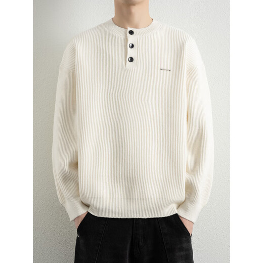 Falling sweater men's new autumn and winter loose round neck white sweater with sweater for boys Henry shirt handsome WE25621 caramel M recommended 95-115Jin Jin equals 0.5 kg