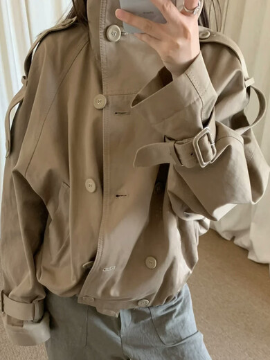 Acne Xiaohongshu hot style 2025 autumn and winter new designer brand retro fashionable double breasted short high collar khaki khaki ready in stock S one size fits all