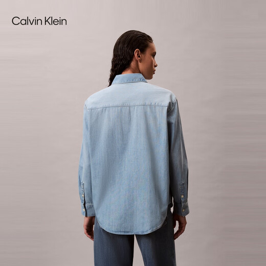 Calvin KleinJeans Spring and Autumn Women's American Trendy Retro Casual ck Light Blue Washed Cotton Loose Denim Shirt 346-denim light blue S