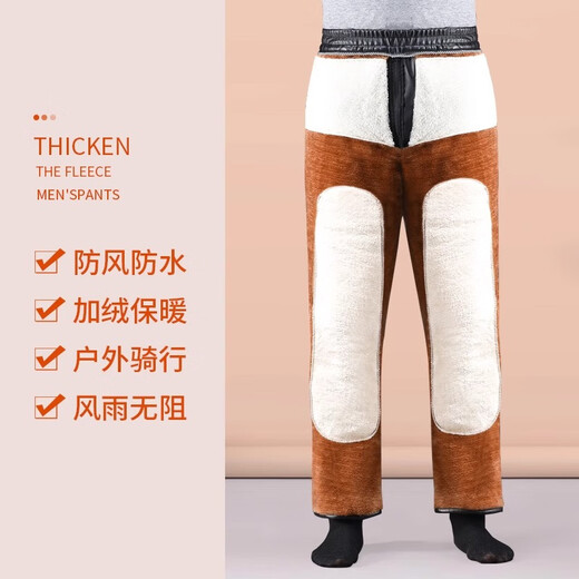 W.xuan leather pants men's winter thickened velvet loose warm cotton pants takeaway driving windproof waterproof motorcycle riding pants