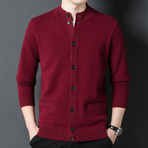 Wirpta high-end brand men's woolen sweater spring new single-breasted stand-up collar thin warm sweater fashionable casual knitted haqing (spot) L 170 (suitable for 120-130Jin Jin equals 0.5kg)