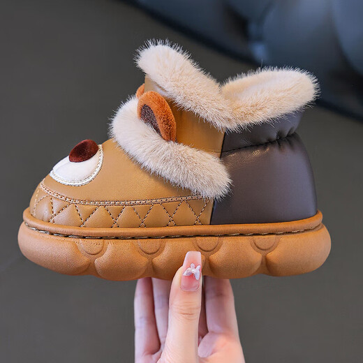 Winter children's cotton shoes 2025 new cartoon cute non-slip warm waterproof home outdoor baby cotton shoes coffee 15.5-24/25 inner length 15.5CM about 2-3 years old