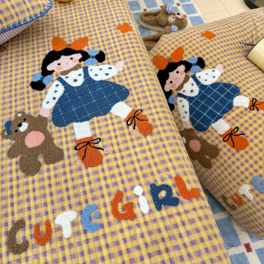 A类牛奶绒床上四件套卡通毛巾绣被套罩冬季保暖绒套件床品正反用 小女孩【牛奶绒 双面可用】 2.0床盖四件套-被套200*230cm