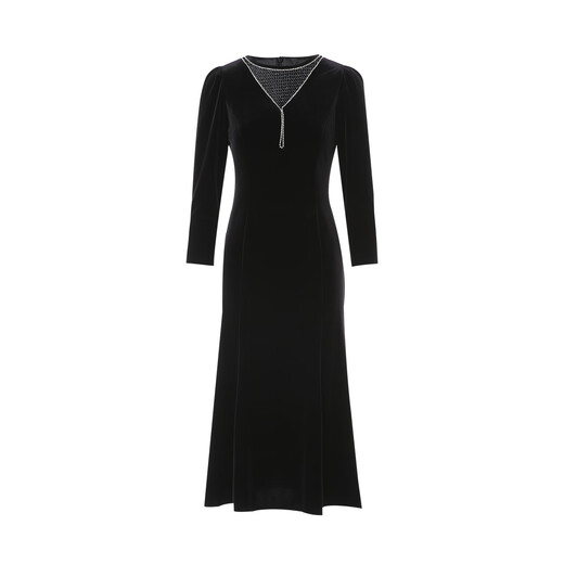 EITIE temperament and high-end banquet hollow beaded velvet fishtail dress 2025 winter new mother's wear 7977613 minimalist black 20 S (155)
