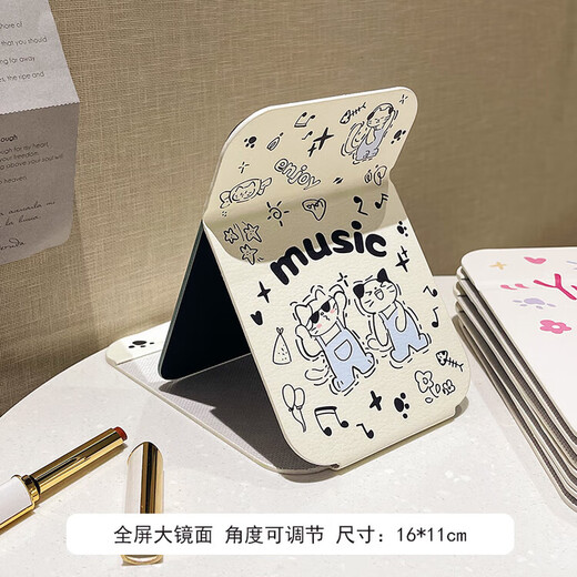 Cute folding mirror table top standable student dormitory female travel portable dressing home makeup small size - Blue Cat Dance original design