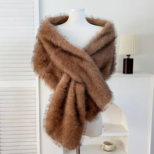 Versatile imitation fur fox fur cheongsam shawl fur collar autumn and winter cloak stage dinner wedding dress scarf for women two-color fur white 160CM